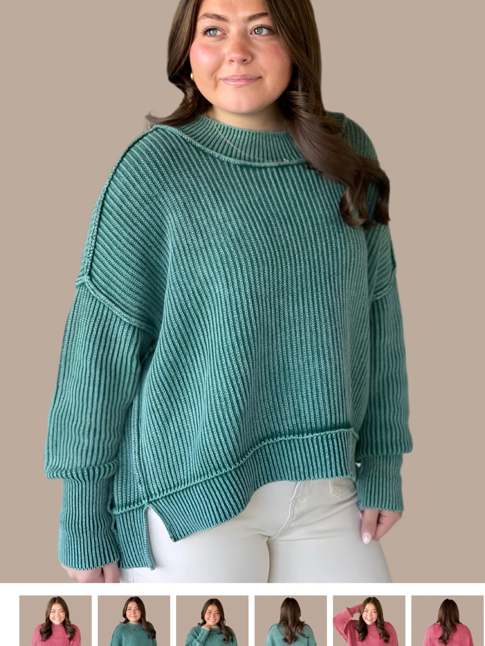 Relaxed Ribbed Crewneck Sweater - Green